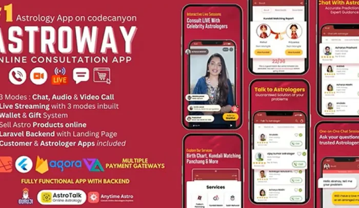Astroway – Astrology Consultation App with PHP Backend | Audio-Video Calls, Chat with Live Streaming